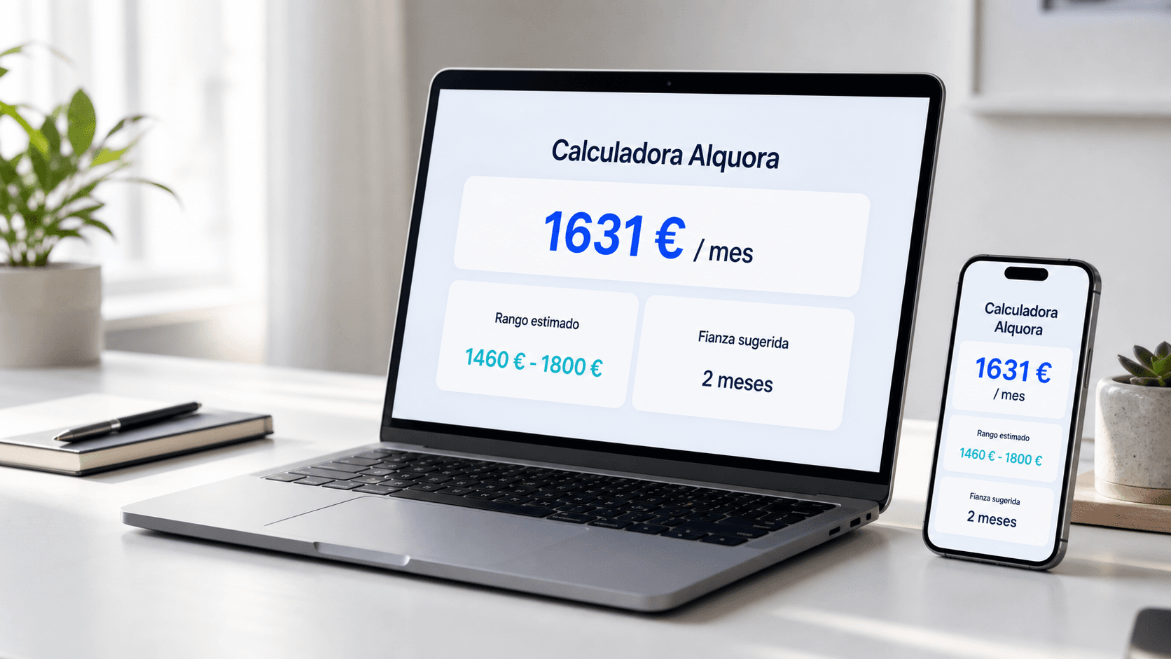 Ordenador portátil mostrando una estimación de alquiler de Alquora